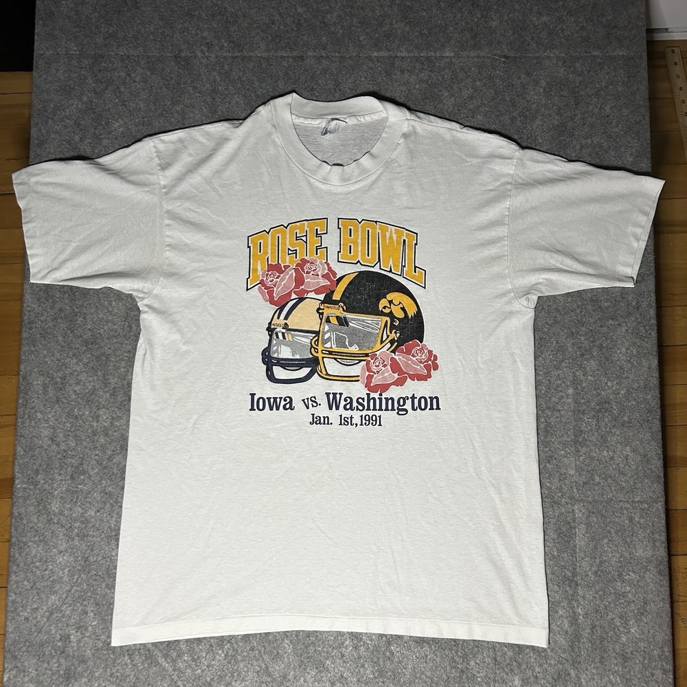 Vintage Iowa Washington Men's Xl Rose Bowl 1991 White T Shirt Single Stitch
